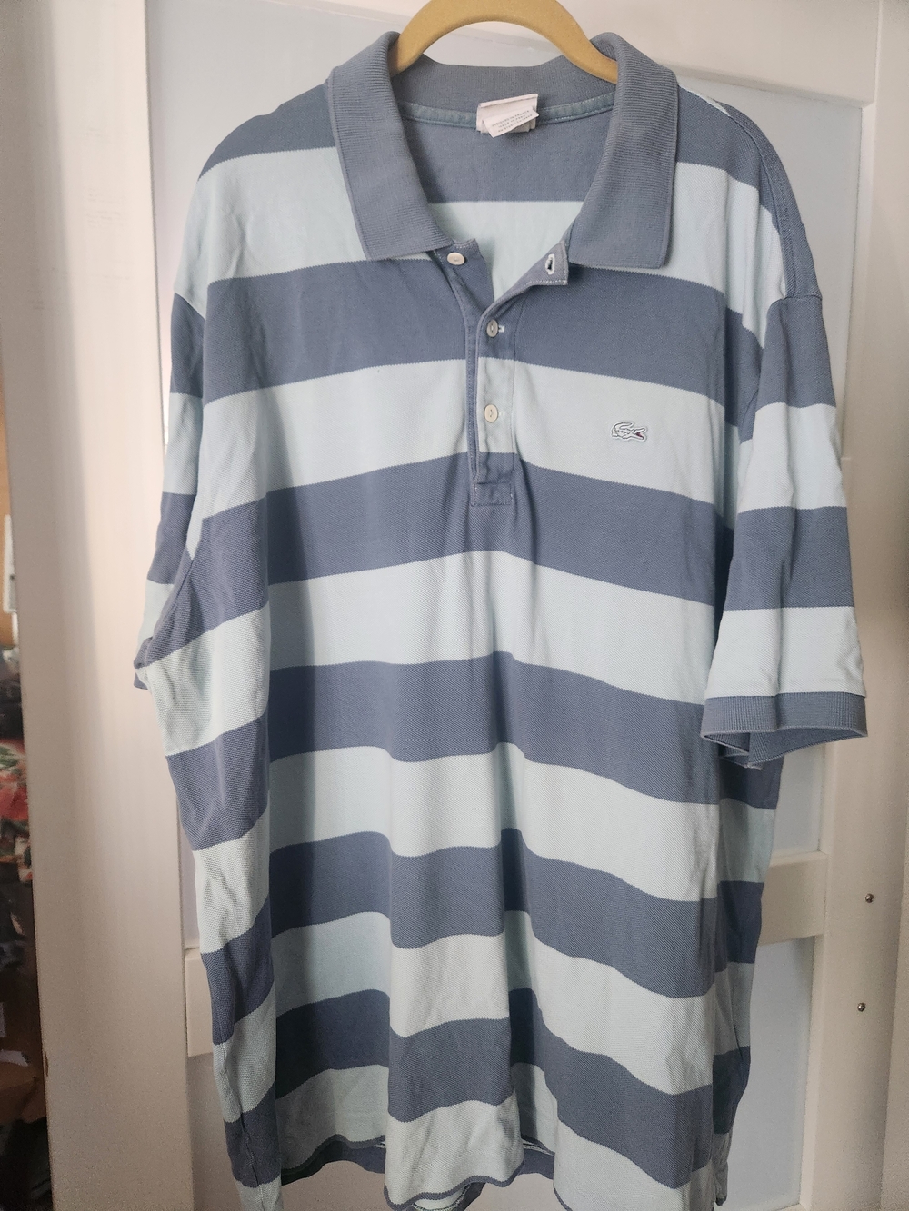 Vintage Lacoste Men's Wide Blue Stripe Polo